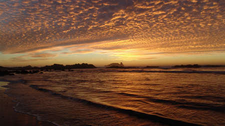 Sunset Beauty - beach, sky, ocean, shore, sunset, gold, waves, beautiful, clouds, red, tide, sea