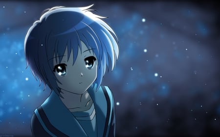 Beautiful Nightfall - school anime girl, anime, pretty girl, harushi suzumiya, beautiful nightfall, blue eyes