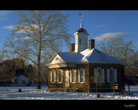 Snow  Courthouse - winter, church, blue, white, sky, building, house, snow, cold