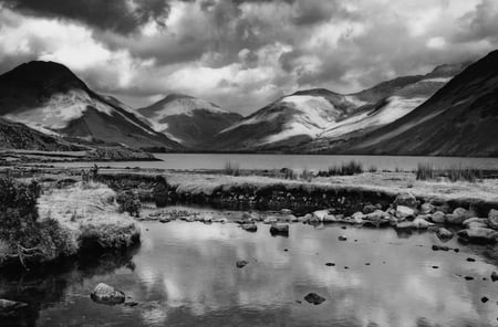 shadow_land_mono - clouds, nature, land, shadow, mountain, sky