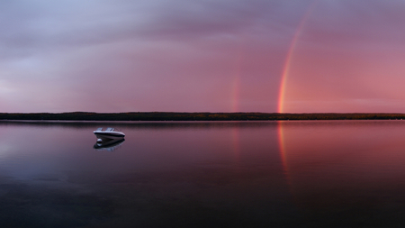 Lake - lake, water, rainbow, boat