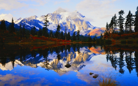 BEAUTIFUL LAKE - autumn, trees, mountain, reflection, pines