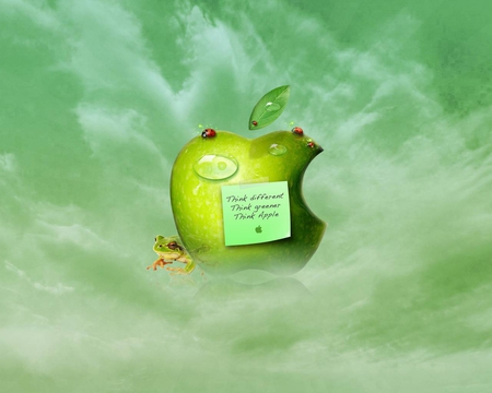 Think Different Think Greenier - apple, frog, computer, ladybug, green