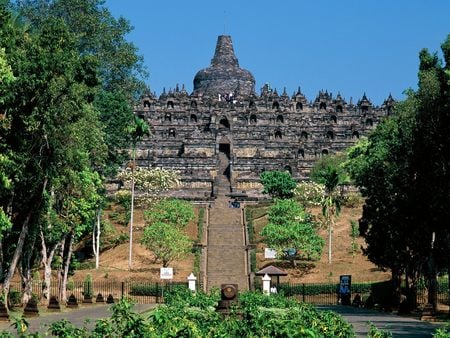 Borobudur Java Indonesia - indonesia, trees, borobudur, java, nature