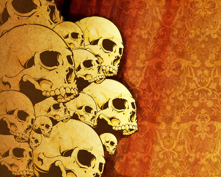 LOTS OF ORANGE SKULLS - abstract, skulls, death, orange, skull, bones