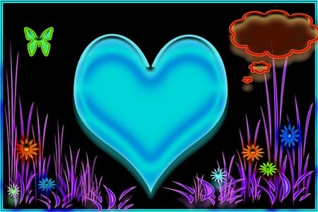 blue heart - flower, butterfly, heart, photoshop, sewenka, love, color, blue