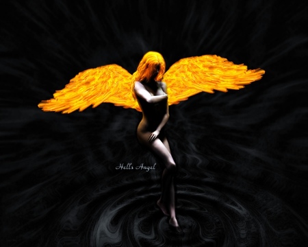 Flaming Wings - flames, angel, wings, fallen, black, fire