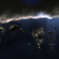 EVE Online Wrecked ship drifting through Space