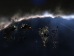 EVE Online Wrecked ship drifting through Space