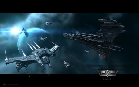 EVE Online Trinity Ship Battle Group - spaceships, space, trinity, planet, spacecraft, eve online