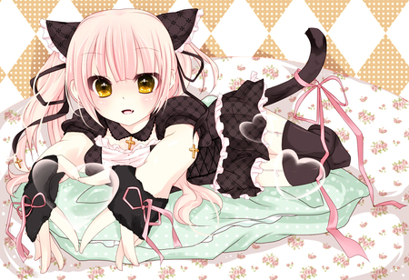 touhou - long hair, animals girl, yelow eyes, pink hair, love, dress