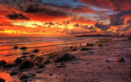 Beautiful Sky - beauty, sky, beach, peaceful, water, sunset, amazing, view, reflection, clouds, sand, ocean, summer, lovely, waves, nature, town, beautiful, splendor, stones, colors, sunrise, sea