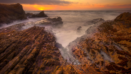 The Ocean - rock, ocean, mountain, sun