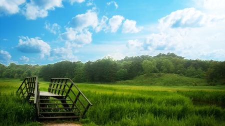 Grassfield - grassfield, peace, sky, bridge