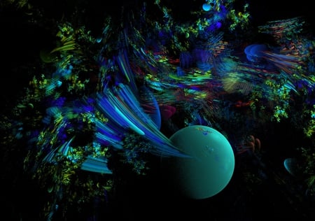 Blue and green fantasy - abstract, fantasy, blue, green, fractals, fractal