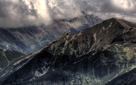 Under the Clouds - clouds, shrouded, nature, overcast, beautiful, panorama, mountains