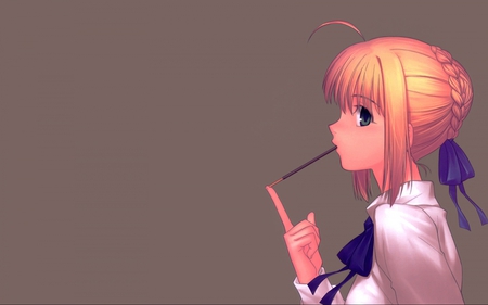 Saber - saber, anime school girl, pretty girl, blue eyes, anime, cute anime, fate stay night