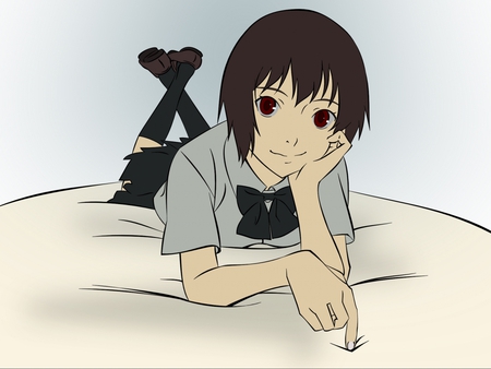 Anime - short hair, cute anime, anime, anime school girl, beautiful, red eye girl