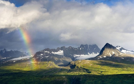 Rainbow in Mountains - rainbow, scenery, beautiful, alaska, mountains