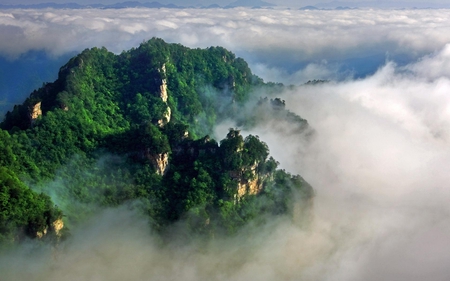 Green Mountain - clouds, picture, beautiful, green, china, zhangjiajie, mountain