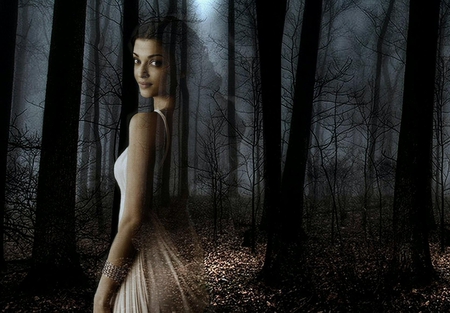 Ghost at Night - abstract, fantasyforrest, ghost, woman, night, dark