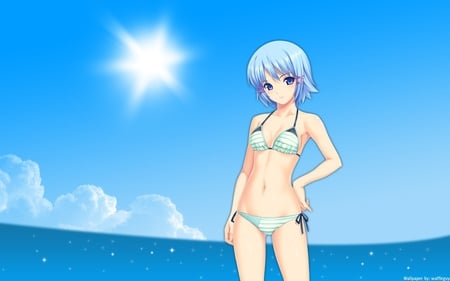 Hot Summer - anime, hot summer, beautiful girl, beach, anime sexy girl, in bikini, koutaro, cute, anime blue hair