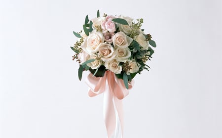 TO ALL MY DEAR FRIENDS IN DN! - white, roses, pink, bouquet, pink ribbon