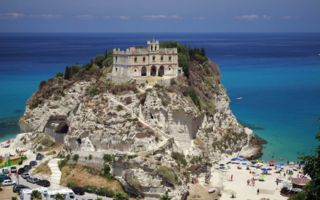 Italian Splendour - beach, ocean, building, italy, water, pathway, steps, holiday, rock, sea, sand