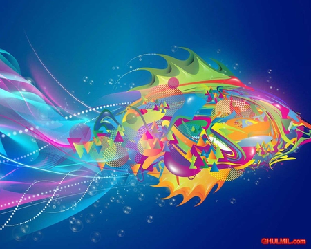 Multi Colored Fish - abstract, water, yellow, blue, colors, orange, purple, swimming, fish