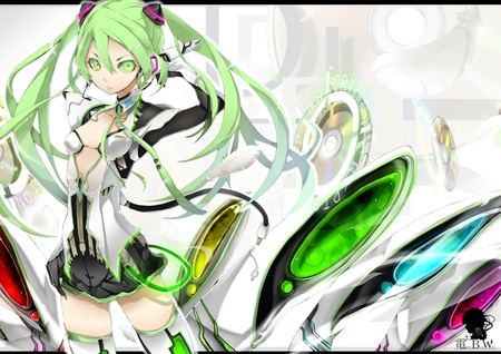 Miku Append - outfit, virtual, append, digital, vocaloids, song, miku append, microphone, uniform, singer, purple, cool, pink, headphones, awesome, vocaloid, thighhighs, anime, twintail, cg, hatsune, black, cute, beautiful, hot, girl, bass, anime girl, white, green hair, program, artistic, pretty, aqua, green eyes, beauty, art, diva, nice, sexy, idol, headset, music, green, hatsune miku