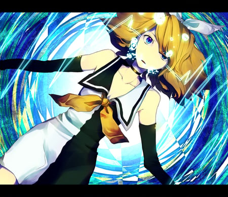 Kagamine Rin - white, kagamine, black, rin, vocaloid, yellow, blue