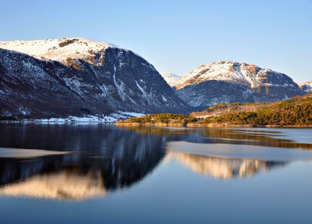 Reflection - water, blue, image, snow, perfect, landscape, beauty, reflection, popular, nature, view, background, mountains, lakes, sky, silent