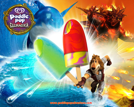 infinity falls and burning valley - ice cream, paddle pop elemagika, water, burning valley, blue, fire, red, infinty falls