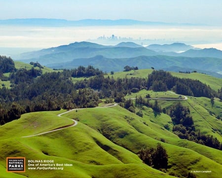 Grass Covered Mountain - sky, hills, mountain, blue, clouds, green, grass