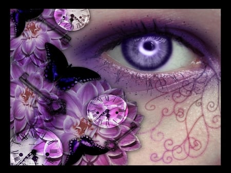 PURPLE BEAUTY - female, purple, butterflies, beauty, eye, face, tattos