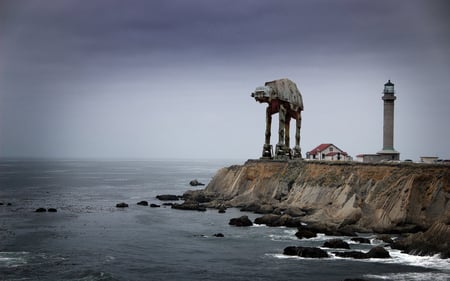 Sentinals - ocean, star, lighthouse, atat, at-at, wars, cliffs