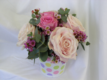 Summer Bouquet - summer, roses, pink, flowers, bouquet, vase, still life