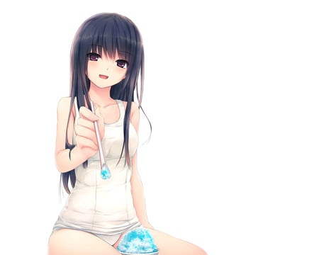 Cure girl - white, ice cream, school swimsuit, swimsuit, coffee kizoku, shiramine rika, black hair, cure girl