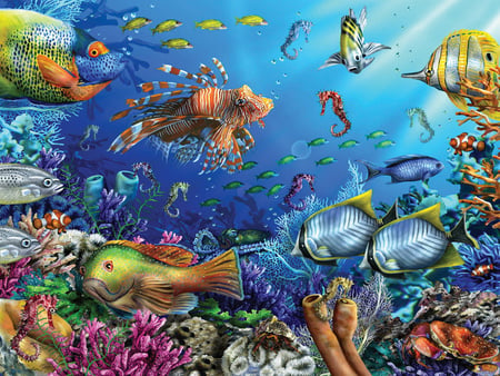 MARINE LIFE ON THE REEF - fish, water, marine, ocean