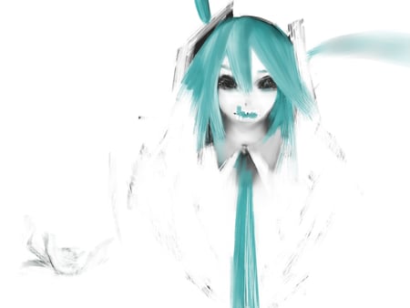 Vocaloid - white, long hair, aqua hair, black eyes