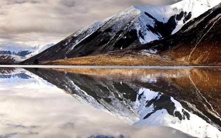 SNOW MOUNTAIN LAKE - ice, lake, mountain, reflection, snow