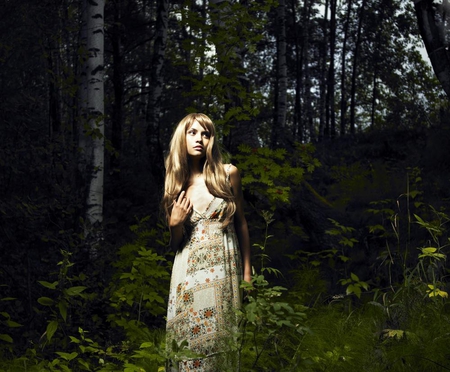 ROMANTIC WOMAN IN FOREST - woman, forest, romantic, portrait