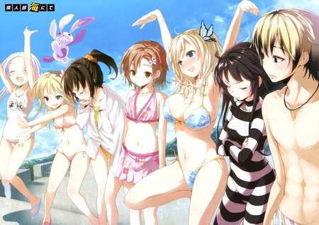 Boku wa Tomodachi ga Sukunai - anime girls, blonde hair, blue eyes, bikini, wet, long hair