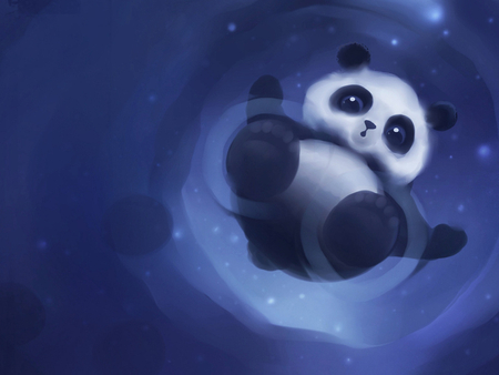 Panda bear - bears, bear, animals, bubbles, mist, curious, abstract, blue, beautiful, panda, sweet