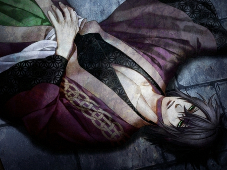 Anime - male, fallen warrior, anime warrior, anime, kimono, long black hair