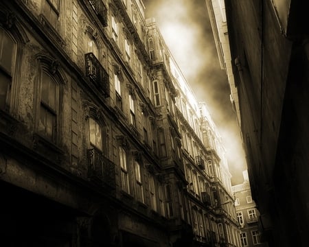 dark street - street, dark, wall, birck, gothic