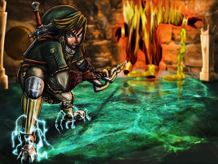 the boss - fire, link, green, boss, hook shot, zelda, nintendo, video game