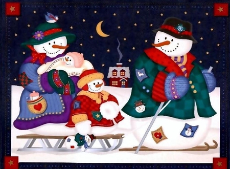 Jan Snowman - snowman, night, family, snow