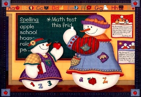 Sept Snowman - snowman, classroom, apple, school