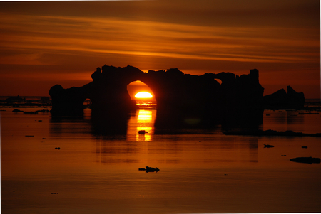 Gate to my heart - special, gate heart, sky, background, sun, water, sunset, rocks, gold, nature, glow, clouds, sea